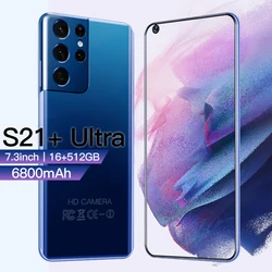 Téléphone portable S21 + Ultra, écran de 7.3 pouces, Smartphone, mémoire de 16GB et 512GB, batterie de 6800mAh, déverrouillage, 4G/5G, android 10.0 