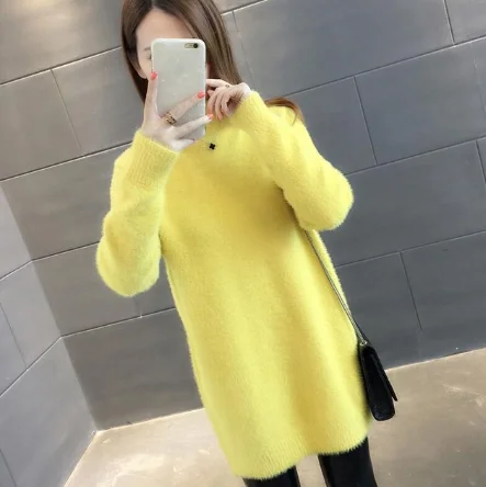 yellow New Women's Sweater Thickening Water Velvet Sweater Female Loose New Warm Long Section High Collar Dottoming Sweater - Цвет: yellow