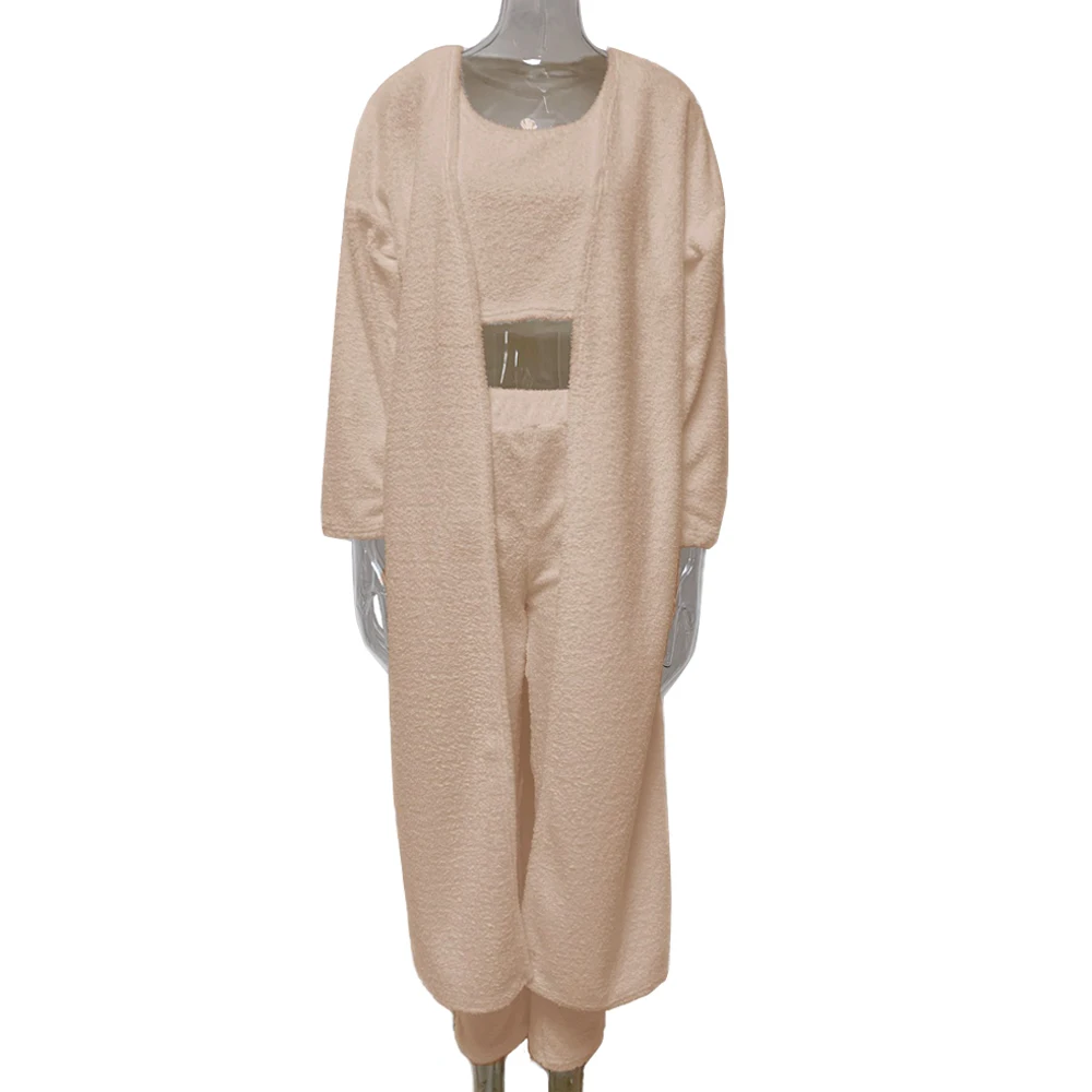 dressy pant suits to wear to a wedding Women Homewear Clothes 3 Pieces Set Solid Fleece Tank Top + Pant + Cardigan Female Women Robe  Pijamas Sets Sexy Set short suit set