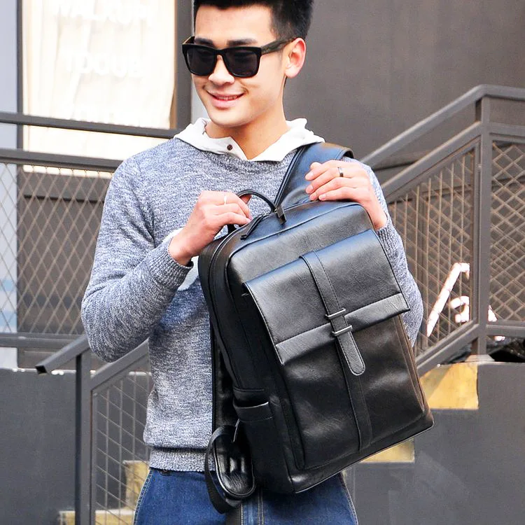 

Fashion Cool College Student Casual PU Leather Backpack Large Capacity School Bag Waterproof Korean-style Men Travel Laptop Back