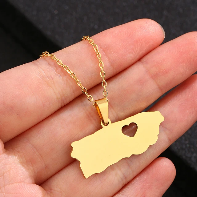 2023 Heart Puerto Rico Map And Color Flag Cuban Chain With Pendant Gold/Silver  Stainless Steel Jewelry For PR Ricans From Miranleroy, $9.7 | DHgate.Com