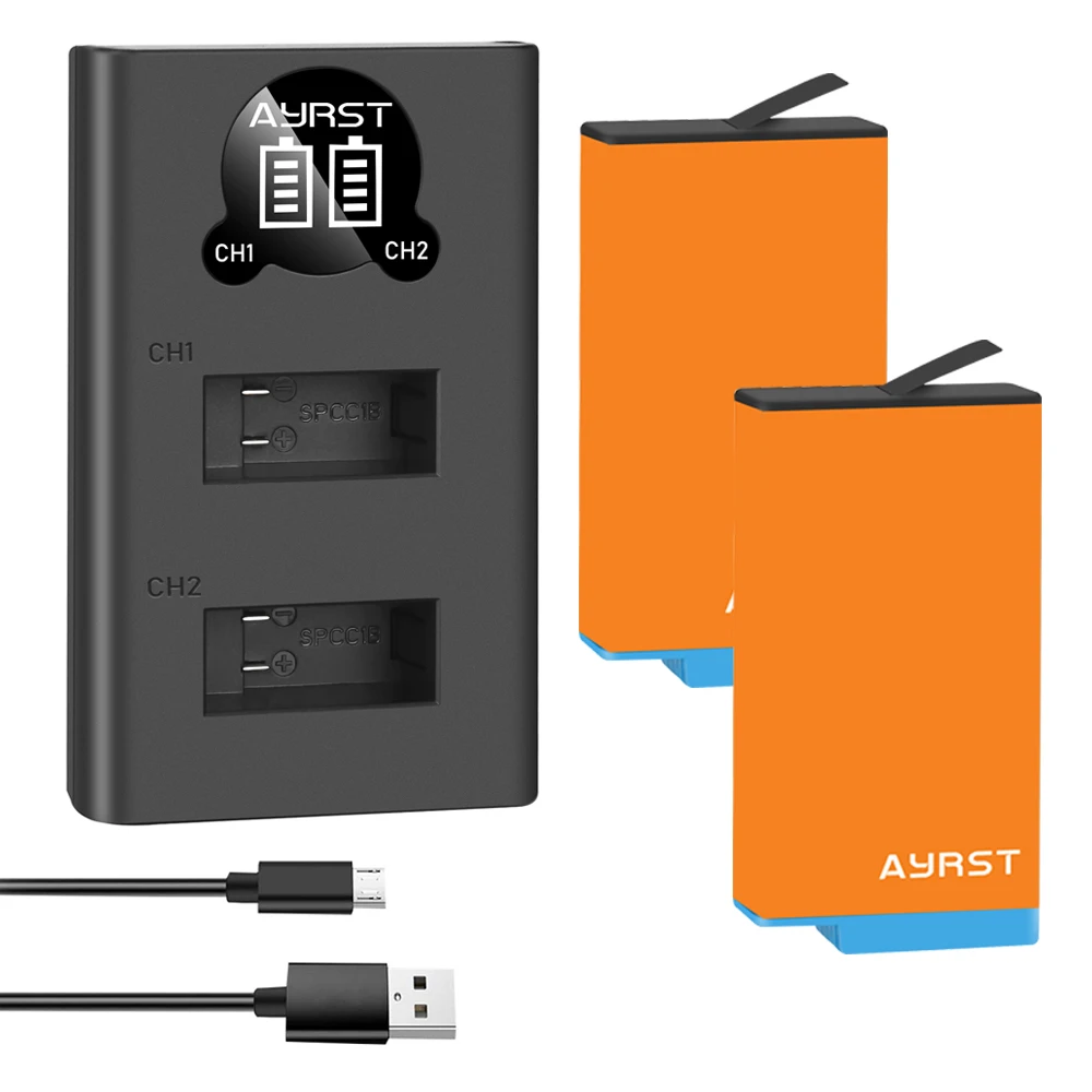 Batteria Al Litio Ricaricabile Da 2 Pezzi 1680Mah Per Batteria Gopro Max + Caricabatterie Led Per Accessori Per Action Cam A Batteria Gopro Max