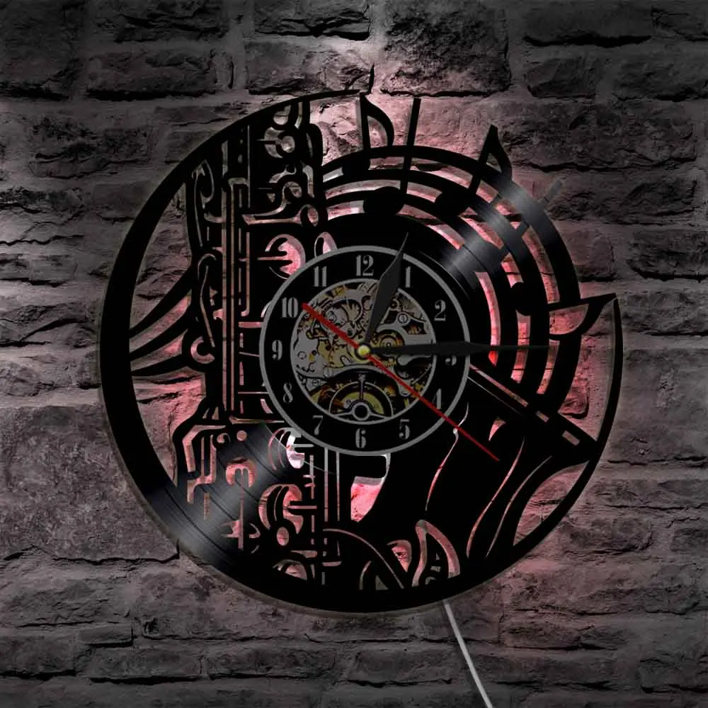 Саксофон музыкальный оркестр звуковая симфония латунная Виниловая пластинка часы музыкальная стена искусство домашний декор настенные часы Джаз музыка подарок