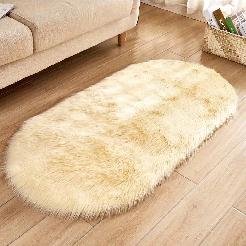 color 1 irregular shape Soft Faux Sheepskin Fur Chair Cushion Area Rugs for Bedroom Floor Shaggy Silky Plush Carpet White Bedside Mat - Цвет: color 1