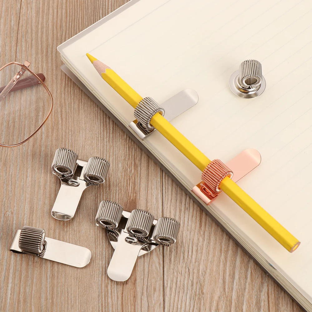 1 PCS Spring Pen Clip Metal Pencil Holder Single Hole Double Opening Triple Orifice Elastic Loop Portable Writing Stationery pen clips