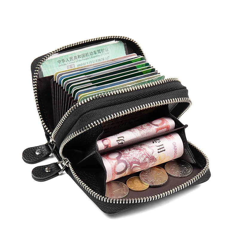 RFID Blocking Fashion Women Card Holder Genuine Leather Double Zipper Large Capacity Female Wallet Purse wallet card holder,card holder,credit card holder,card wallet,id card holder,id card case,passport holder