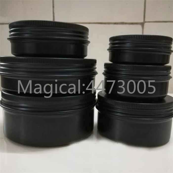 

10/15/30/50/60/80/100/150g refillable box black empty round aluminum metal tin cans cosmetic cream DIY jar tea Aluminum Pot