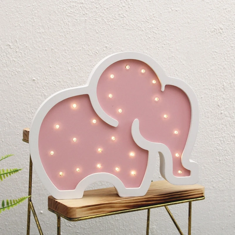 Cute Wooden Elephant Shaped LED Light Creative Wall Hanging Ornaments Night Lamp Children's Room Bedside Home Decoration Li | Лампы и
