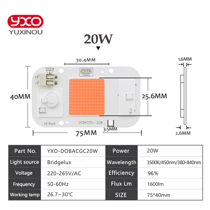 grow light AC 220V20W30W50W driverless LED plant growth chip smart IC for indoor garden DIY growth and blooming plant lamp beads