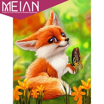 

2020 Meian Fox 5D DIY Diamond Painting Animal Butterfly And Fox Diamond Embroidery Full Square Mosaic Picture Home Decor
