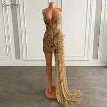 Vestido corto femenino de fiesta sin mangas color dorado y africano con lentejuelas, sin mangas para niña minivestido, con cola lateral, 2021