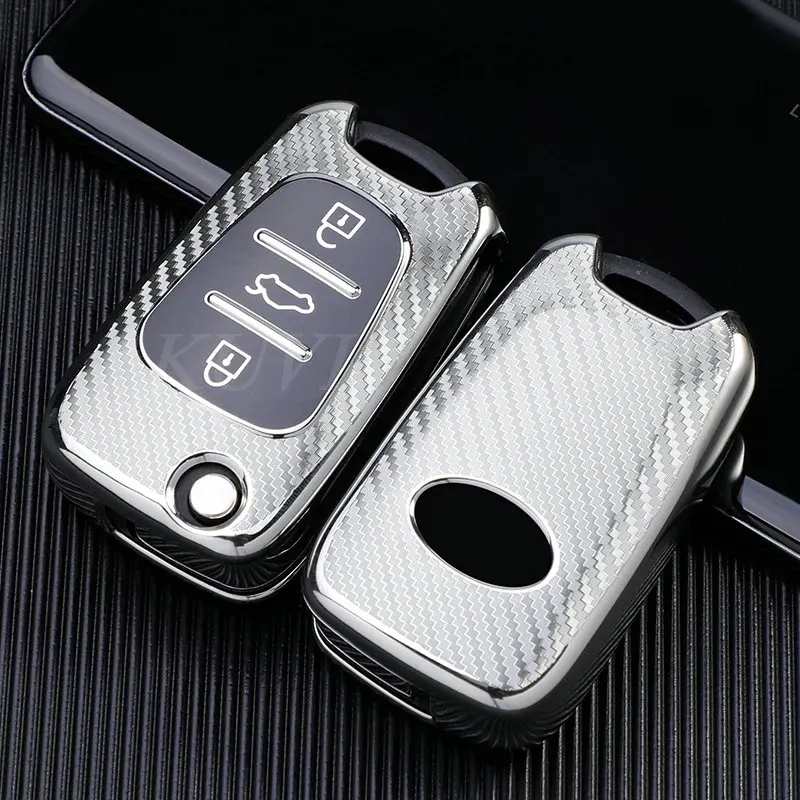 Key Case Key Case Cover Car Key Shell Carbon fiber TPU car key case for Kia Ceed Picanto Sportage for hyundai i30 ix35 smart holder cover keychain
