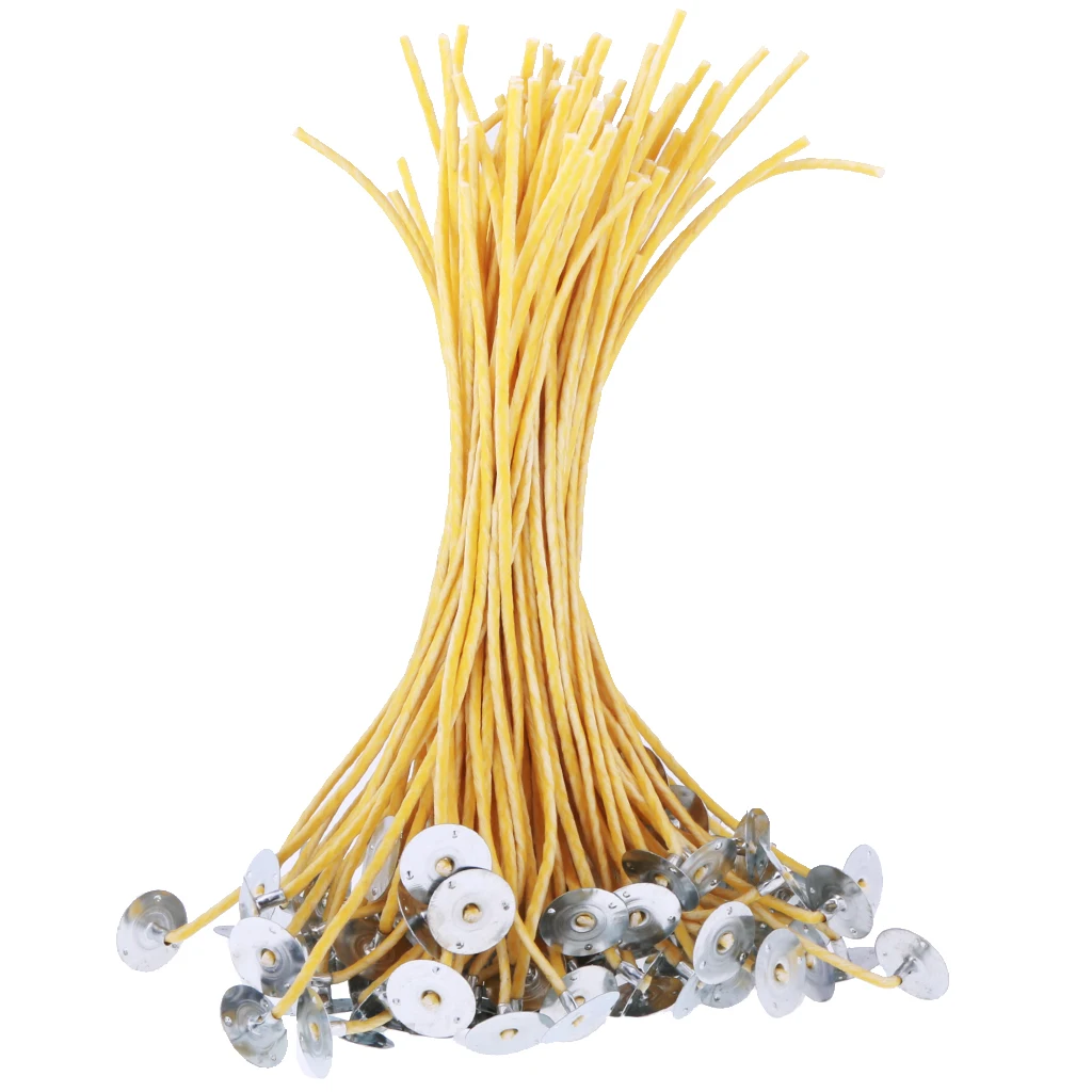 50pcs 20cm Beeswax Pre Waxed Wicks for DIY Candle Making with Sustainer