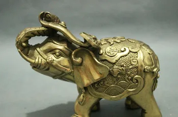

6" China FengShui Brass Wealth Fu Coin Elephant Life RuYi Art Statue Sculpture