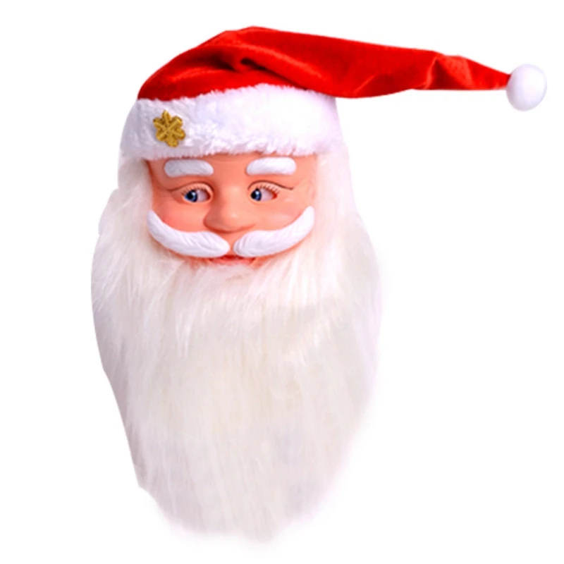 

New Singing Santa Claus Mask Head Wig Beard Costume Electric Toy Christmas Decoration Holiday Party Supplies