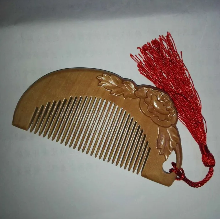 

Peach Wood Comb Double-Sided Carving Peony Comb Double-Sided Varved Comb Massage Comb Wooden Comb Carving Varved Customizable