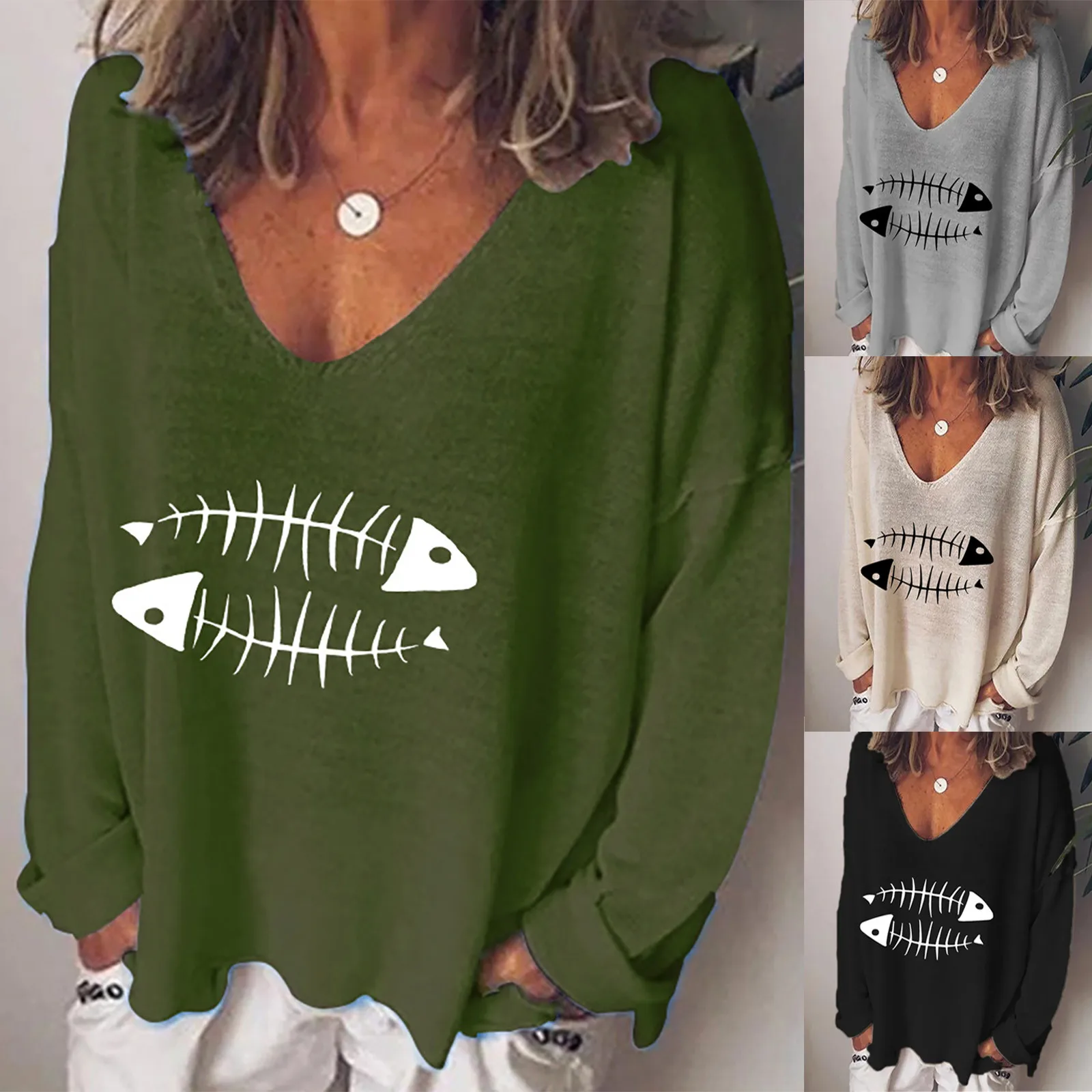 2021 Blouse Women Fashion Casual Print V-neck Loose Long Sleeve Tee Shirt Top Blouse Pullover Blusas Mujer 1