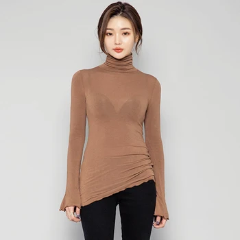 

spring pullover turtleneck Women T-Shirt solid Casual Tee Shirt Femme Tees Cotton tshirt Top long sleeve sexy female T shirt