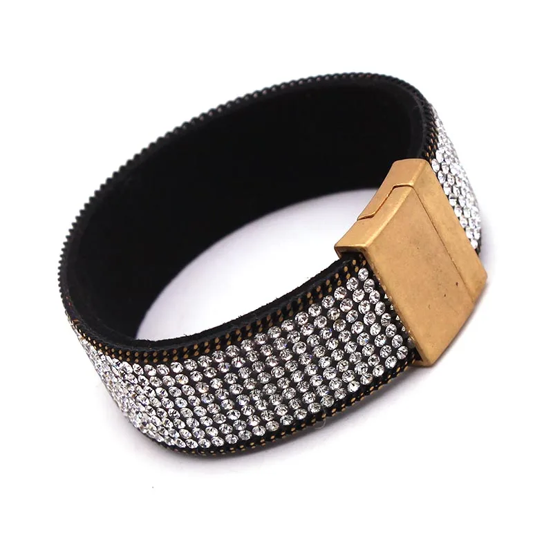 D& D Модные ювелирные изделия с магнитной пряжкой высокого качества ручной работы сверкающий кристаллический горный хрусталь неправильные кожаные браслеты для женщин