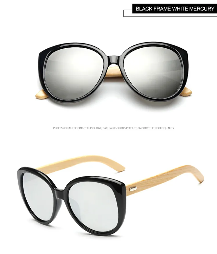 Bamboo Cat Eye Sunglasses Polarized Metal Frame Wood Glasses Women Luxury Sun Glasses - Цвет линз: N1517--A8