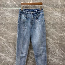 Новинка года; женские зимние джинсы; Брюки с карманами и бахромой; 1220