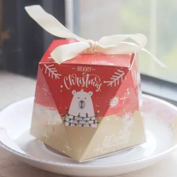 

Hot sale 2019 5.5x5.5x6cm 5pcs/10pcs merry christmas wedding candy red color with whiteribbon box Diamond Paper party gifts box
