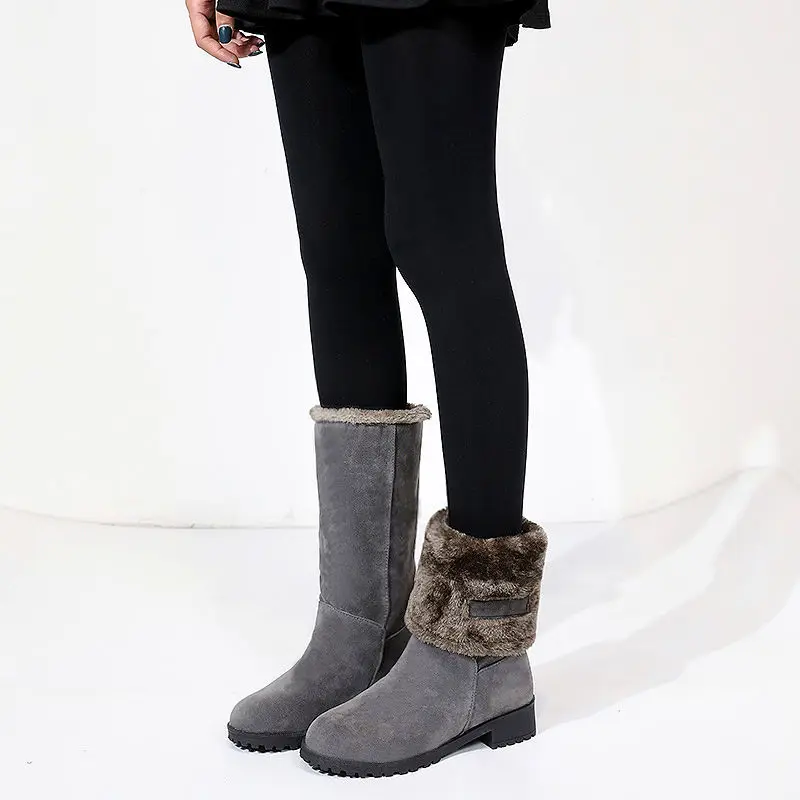 Two Wearings Women Mid Calf High Boots,Mid Heel Snow Boots,Warm Winter Shoes,Fashion Black,Grey,Wine-red,Dropshipping