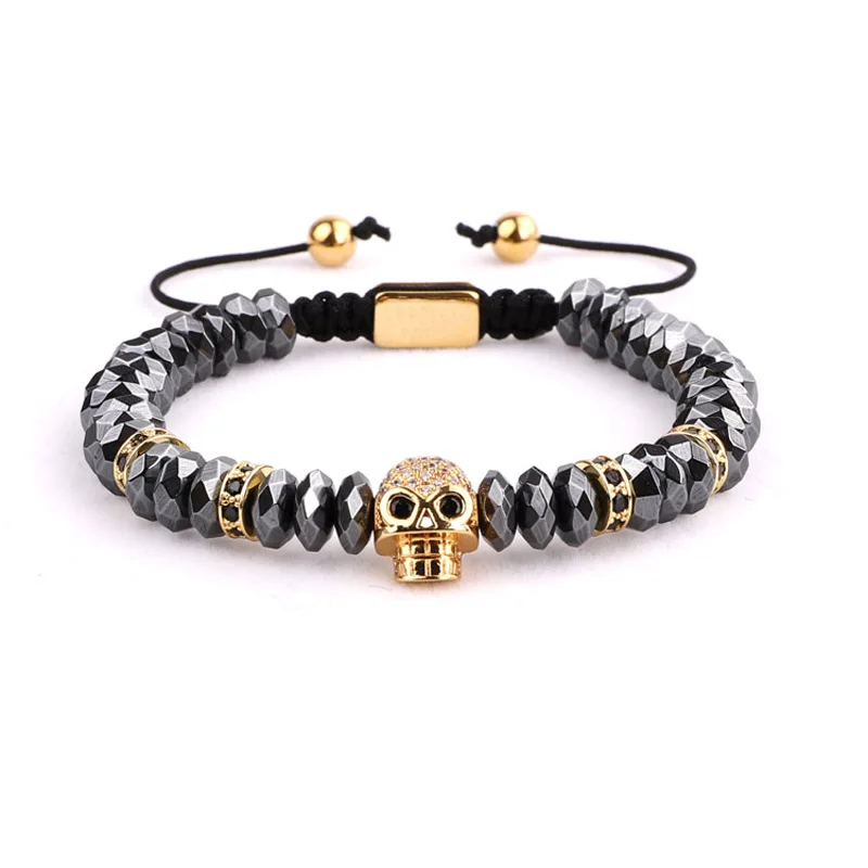 New Fashion men Jewelry bracelet CZ skull charm custom hematite beads friendship bracelet men - Image 3