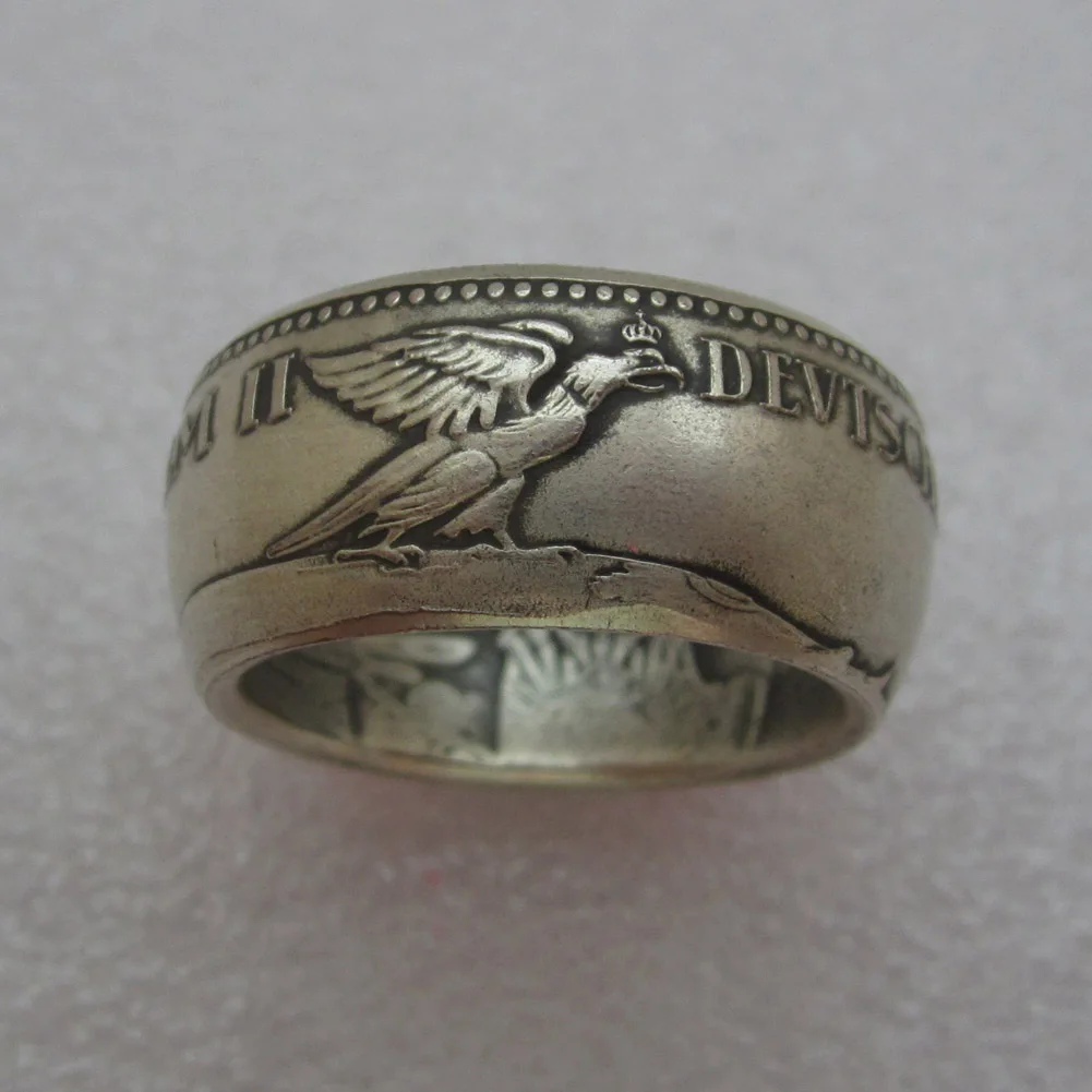 

Germany Coin Ring 5 MARK 1913 Silver Plated Date Inside Handmade from Germany copy Coin In Sizes 8-16