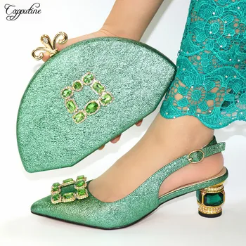 

Wonderful green high heel sandal shoes and handbag set nice matching for evening dress VC110 Heel Height 6.5CM