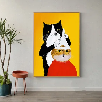

Funny Cartoon Animal Cat Barber Canvas Painting Nordic Style Kids Decor Wall Art Picture Nursery Baby Room Posters And Prints