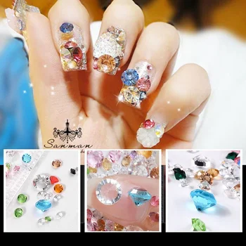 

1/Pack Gold AB Glass Nail Rhinestones Mixed Sizes Nail Art Decoration Stones Shiny Gems Manicure Accessories