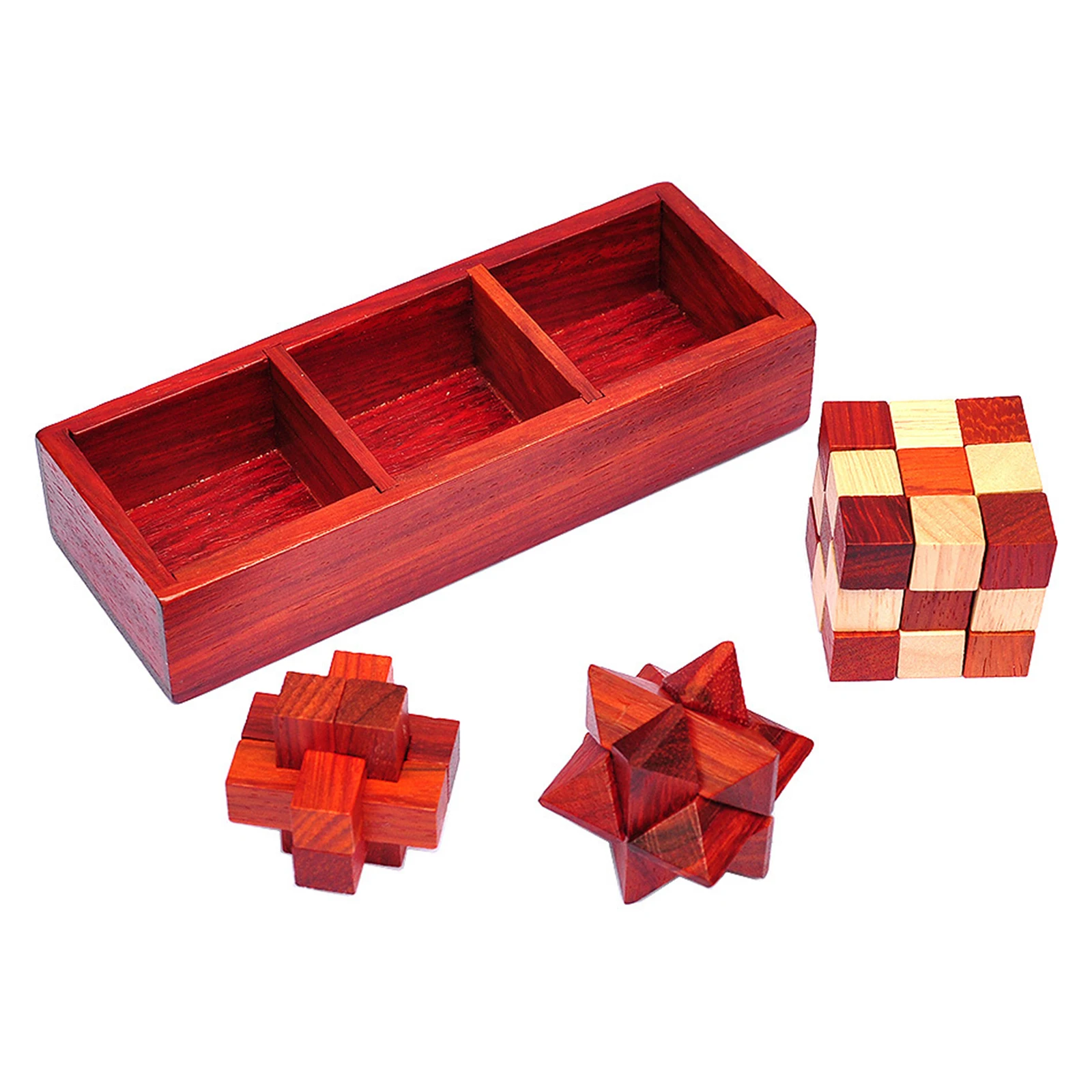 

3Pcs Kongming Luban Lock Wooden Puzzle Brain Teasers Educational Toy for Children (with a Storage Wooden Box)