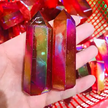 

1pc Natural red electroplated Crystal Quartz Wand Point for Decoration