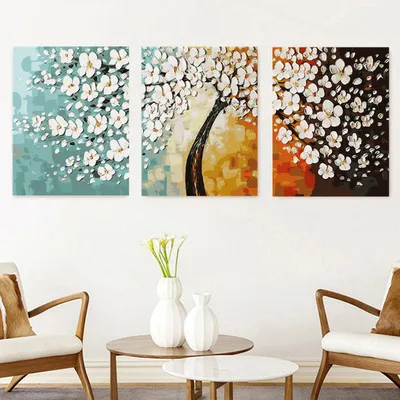 

Manufacturers Direct Selling DIY Digital Oil Painting Hand-Painted Living Room Flower Triple Combination of Three Digital Decora