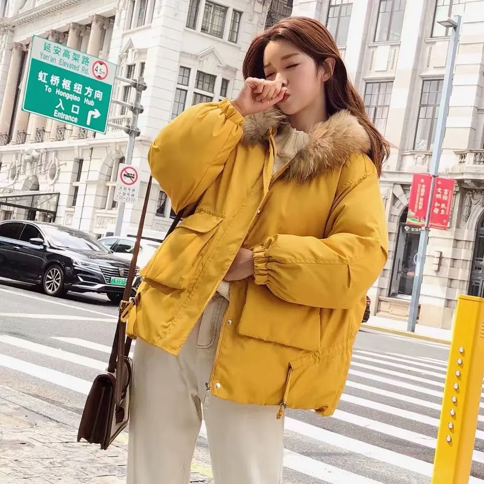 

2018 Autumn And Winter New Style Dongdaemun Women's Mid-length Large Fur Collar Loose-Fit Large Pocket Thick Cotton Overcoat 606