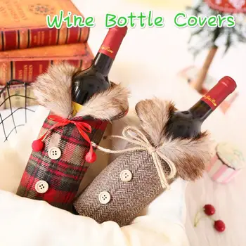 

Christmas Red Wine Bottle Cover Bags Dinner Table Home Party Decor Christmas Bottle Covers Bottle Bag Christmas Decro For Home