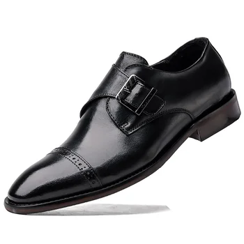 

New Arrival Men Dress Shoes Vintage Men Luxury Brand Shoes Fashion Men Monk Strap Shoes Genuine Leather Wedding Pointy Toe Shoes