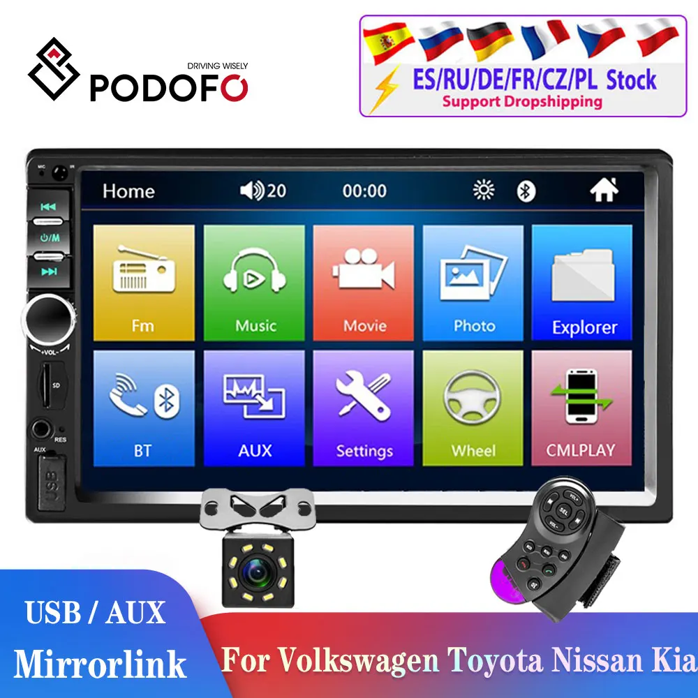 Podofo 2din автомобильный Радио мультимедийный плеер 2DIN Авторадио Android Mirrorlink стерео MP5 Bluetooth USB FM