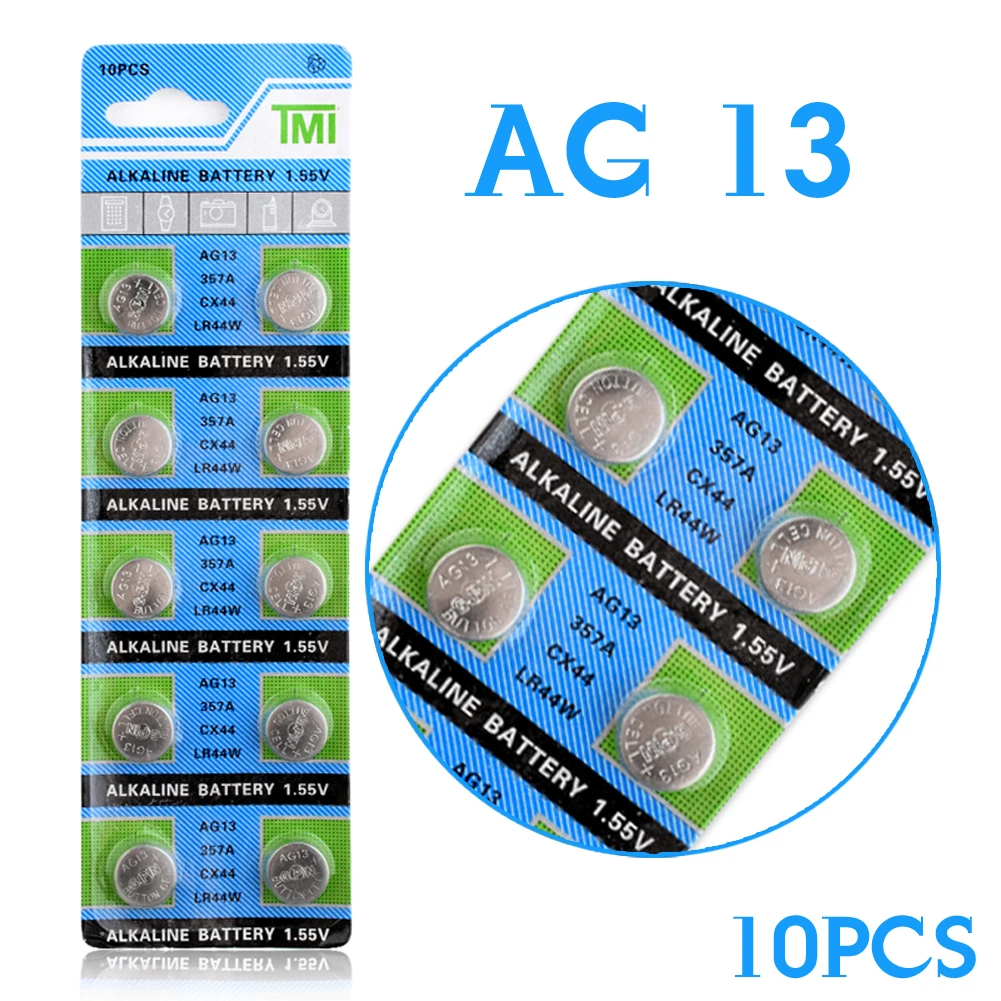 

YCDC Lithium Button 10 Pcs AG13 LR44 357A S76E G13 SR44 Button Coin Cell Battery Batteries 1.55V Alkaline For Watches Toys