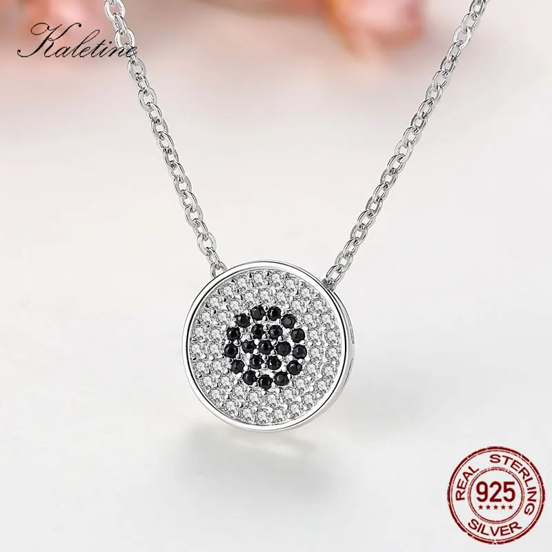 Ожерелье KALETINE Luck сглаза, 925 пробы Серебряное ожерелье, круглый черный камень, аксессуары для женщин, цепочка из розового золота, ювелирные изделия