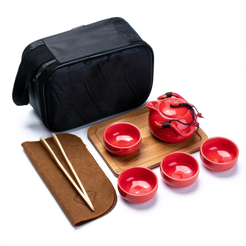 

Travel Tea Set Portable Bag, Fast Guest Kungfu Ceramics, One Pot, Four Cups of Office Business Gifts