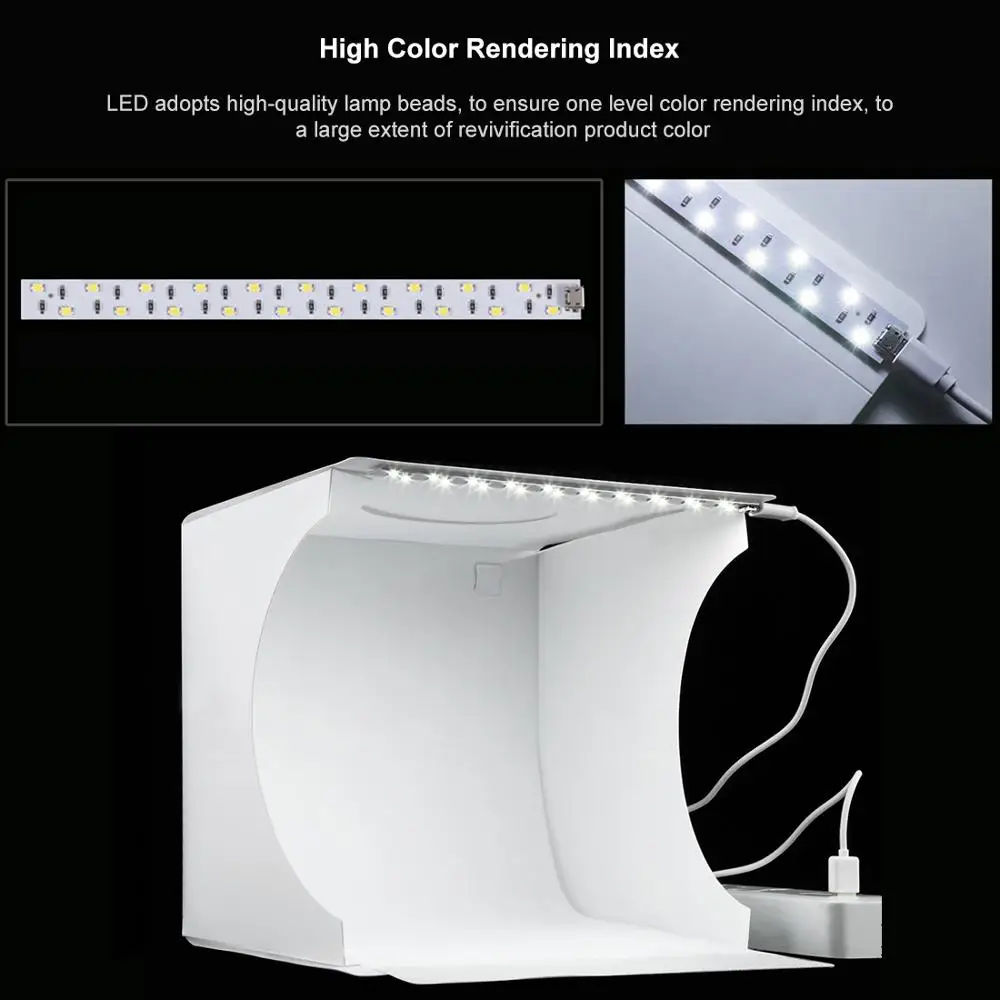 Baratos Puluz 20*20 cm 8 Mini Estudio plegable suave caja de luz con luz LED negro blanco fotografía Fondos kits de estudio de fotografía caja