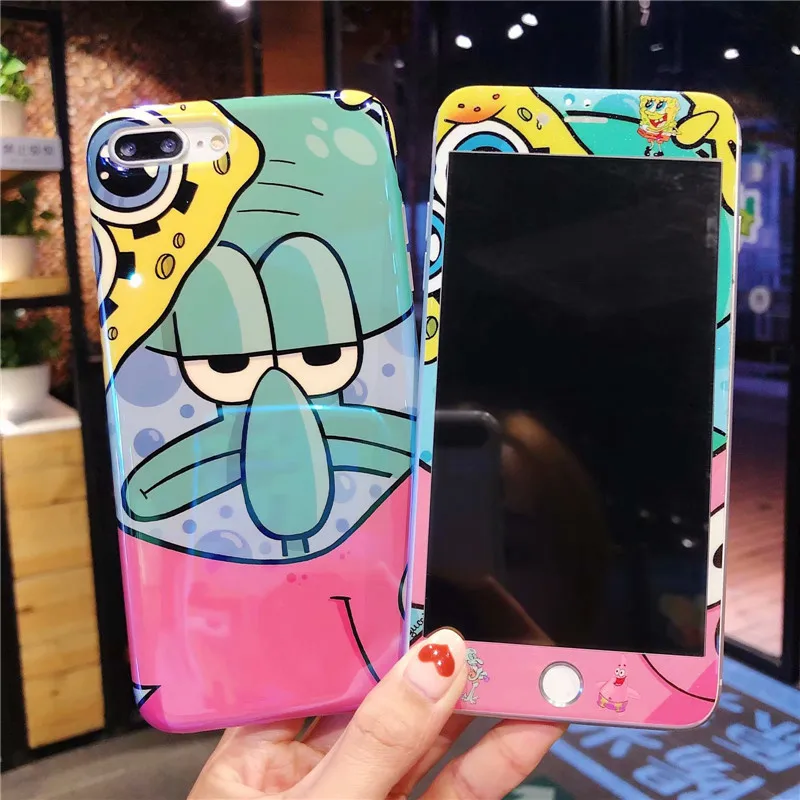 

360 Degree Full Body Protective Phone Case For iPhone XR XS MAX X 7 8 6 6s Plus SpongeBob Squidward Tentacles Soft Back Cover