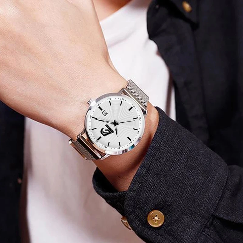 2023 Fashion Mens Minimalist Watches Ultra Thin Magnet Buckle Watch Men Business Stainless Steel Mesh Belt Quartz Wristwatch 5