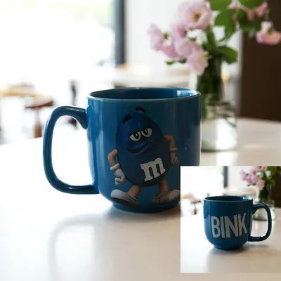 Симпатичные M& M's MM бобы питьевой чашки керамические цветные кафе овсянка кофе кружка глазурь кружка для кофе, молока воды чай кружки Посуда для напитков - Цвет: Blue