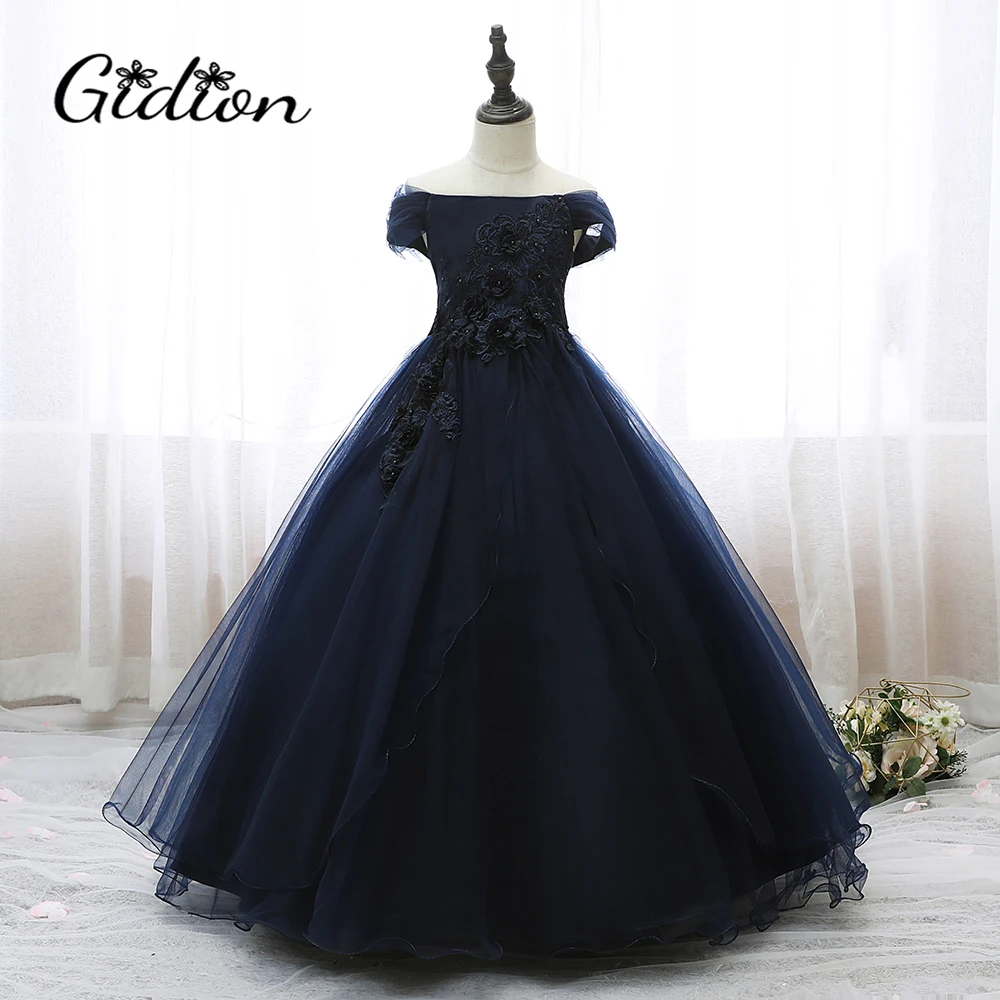 

2020 Children Wedding Dress Kids Embroidered One-Shoulder Mesh Girl Piano Performance Costume Baby Girl Christmas Clothes