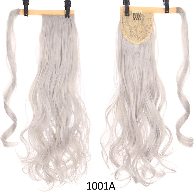 DIANQI Synthetic Corn Wavy Long Curly Ponytail Hairpiece Wrap on Clip Hair Extensions Black Pony Hair 1001A