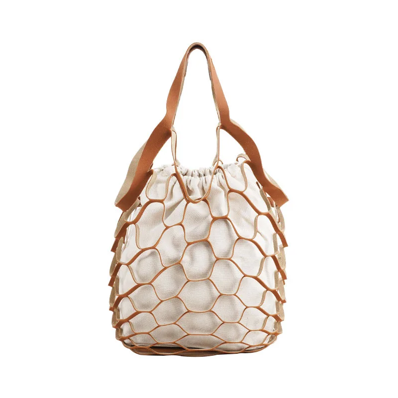 

Factory Customizable Hollow out Canvas Travelling Bag Small Lightweight Trend Travel Luggage Bag Beach Bag Bucket Different Size