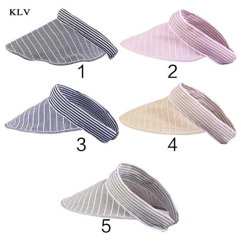 KLV, летняя, винтажная, в полоску, для женщин, девушек, Пустой Топ, солнцезащитный козырек, шляпа, складная, с широкими полями, с защитой от ультрафиолета, для спорта, на открытом воздухе, пляжная кепка